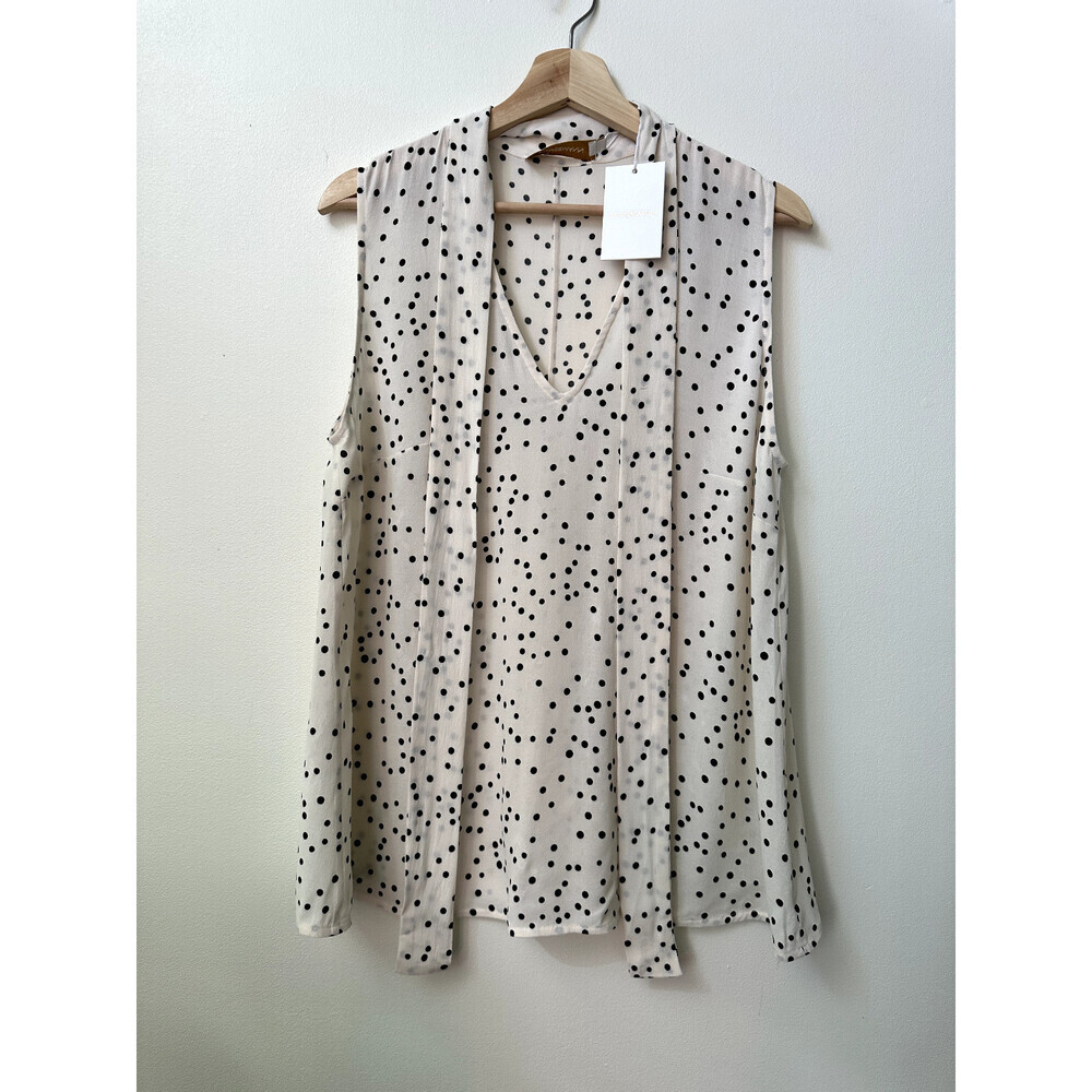 Zimmermann Women's Sleeveless V Neck Tank Blouse In Ivory/Black Polka Dot Size 1